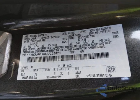 2016 Ford Escape Se z USA, uszkodzony, nr VIN 1FMCU0GX0GUC23870